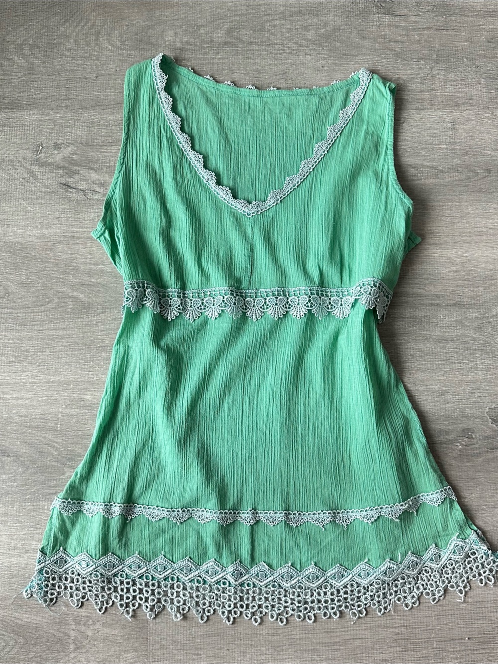 Green Lace-Trim Sleeveless Top Boho